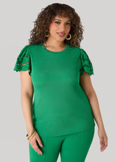 Eyelet Paneled Ribbed Top