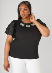 Ruffled Embellished Jersey Tee