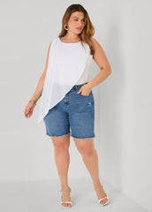 Asymmetric Draped Mesh Top