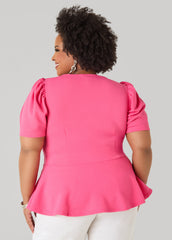 Puff Sleeved Textured Peplum Top