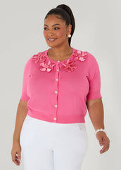 Satin Floral Applique Cardigan