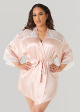 Two Tone Lace Paneled Satin Robe