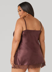 Lace Trimmed Satin Chemise Set