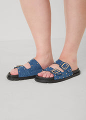 Studded Denim Slide Sandals