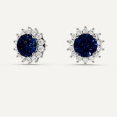 1 Carat Lab Grown Blue Sapphire Diamond Stud Earrings