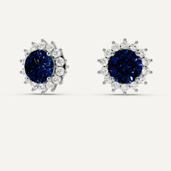 1 Carat Lab Grown Blue Sapphire Diamond Stud Earrings
