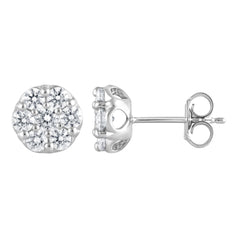 1 Carat Round Cut Lab Grown Cluster Diamond Stud Earrings In Sterling Silver