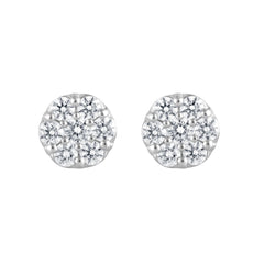 1 Carat Round Cut Lab Grown Cluster Diamond Stud Earrings In Sterling Silver