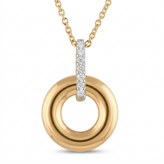 0.07 Carat Lab Grown Diamond Circle Pendant Necklace In 14K Yellow Gold Plated Silver