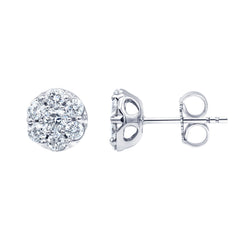 1 Carat Lab Grown Diamond Cluster Stud Earrings In Sterling Silver