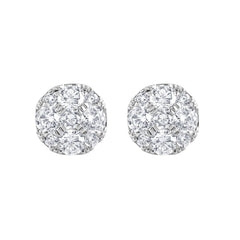 1 Carat Round Cut Lab Grown Diamond Cluster Stud Earrings In Sterling Silver