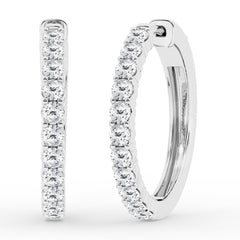 0.50 To 2 Carat Round Lab Grown Diamond Single Row Hoop Earrings In Sterling Silver