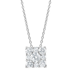 1 Carat Lab Grown Square Cluster Diamond Pendant Necklace In Sterling Silver
