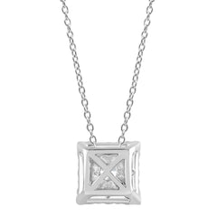 1 Carat Lab Grown Square Cluster Diamond Pendant Necklace In Sterling Silver
