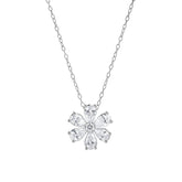 1 Carat Lab Grown Floral Diamond Pendant Necklace In Sterling Silver
