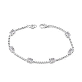 Birthstone Bracelet in Sterling Silver, Oval Cut 5*7mm, 7 Inches with an Extender, 12 Gemstone Options, Gift Box Included - April, White Zircon