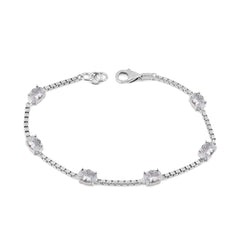 Birthstone Bracelet in Sterling Silver, Oval Cut 5*7mm, 7 Inches with an Extender, 12 Gemstone Options, Gift Box Included - April, White Zircon