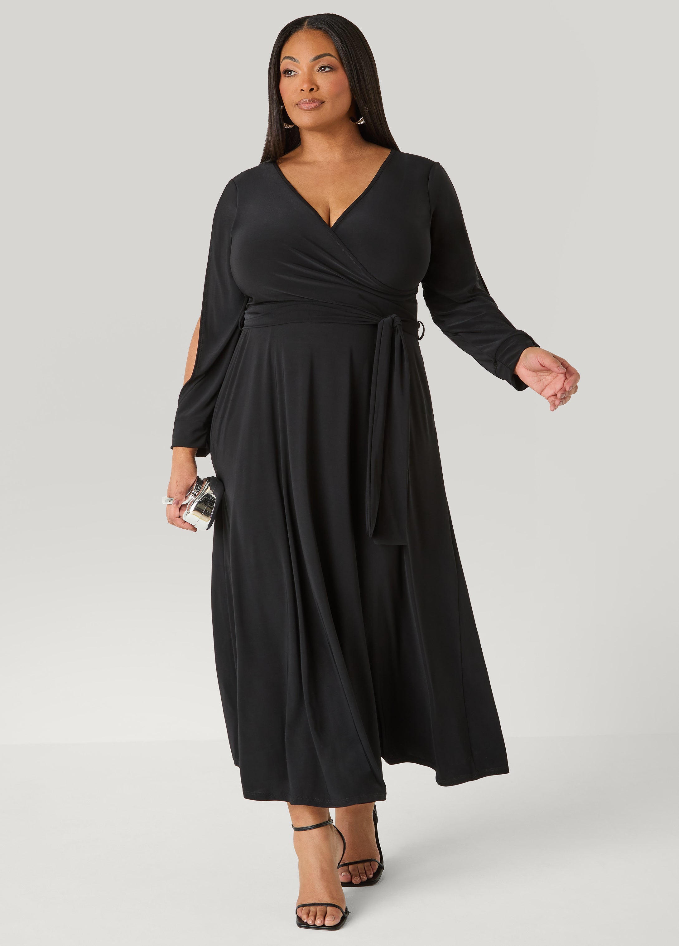 Split Sleeved A Line Maxi Dress