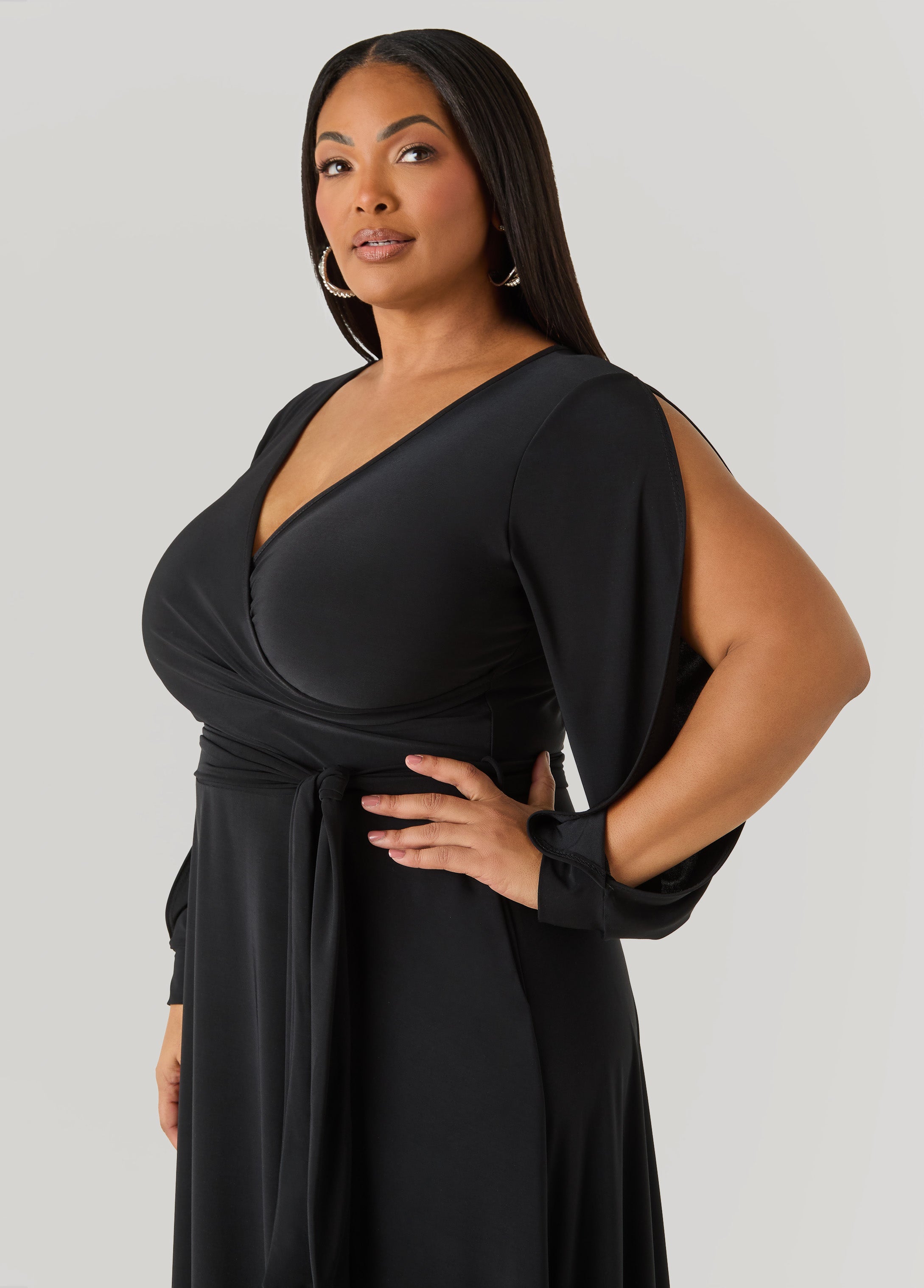 Split Sleeved A Line Maxi Dress