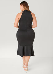 Two Tone High Neck Midi Dress