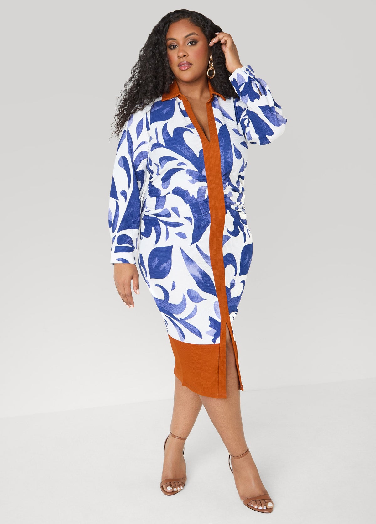 Tall Ruched Leaf Print Bodycon Dress