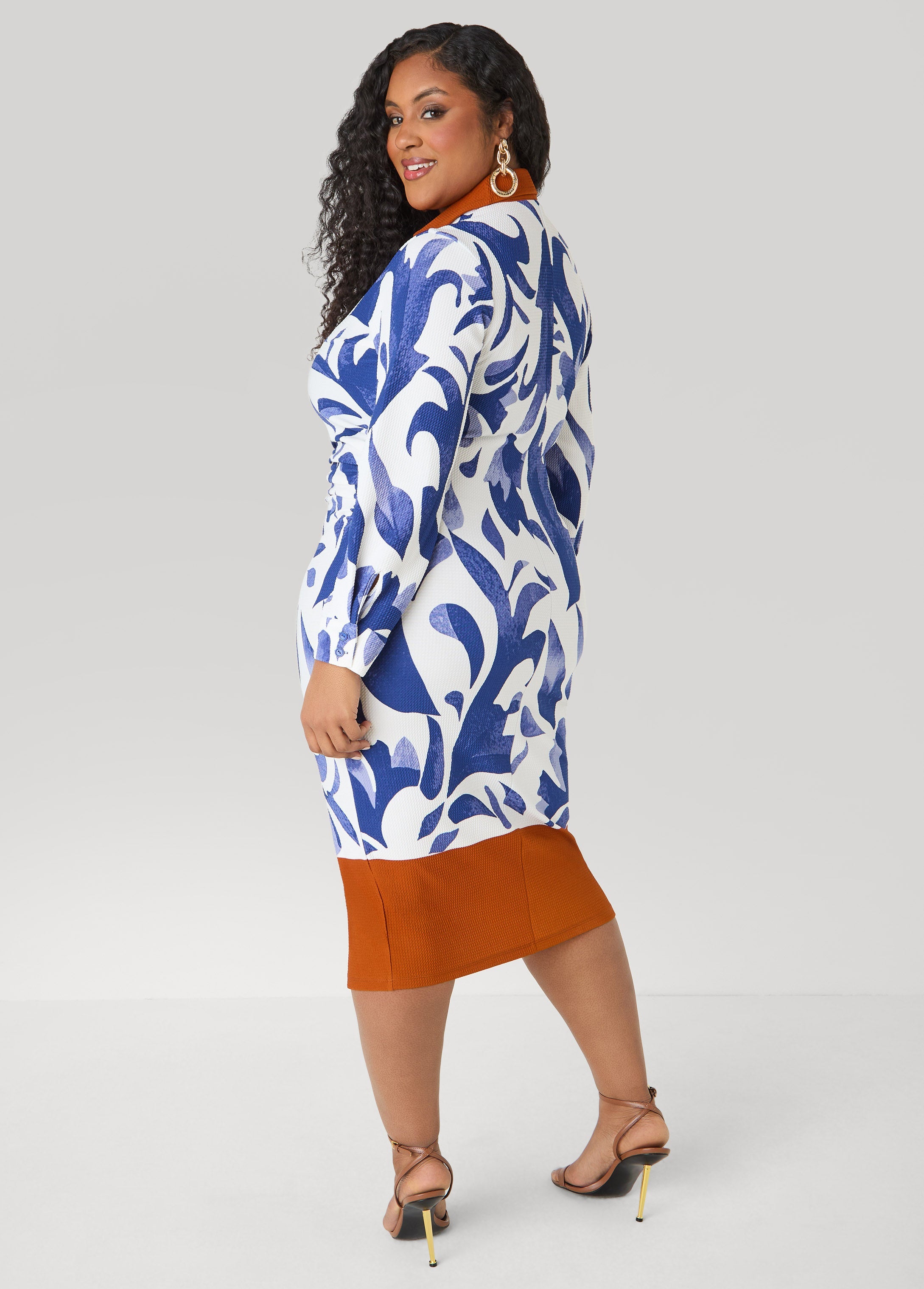 Tall Ruched Leaf Print Bodycon Dress