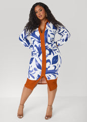 Ruched Leaf Print Bodycon Dress