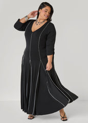 Ruched Sleeve Seamed Maxi Dress