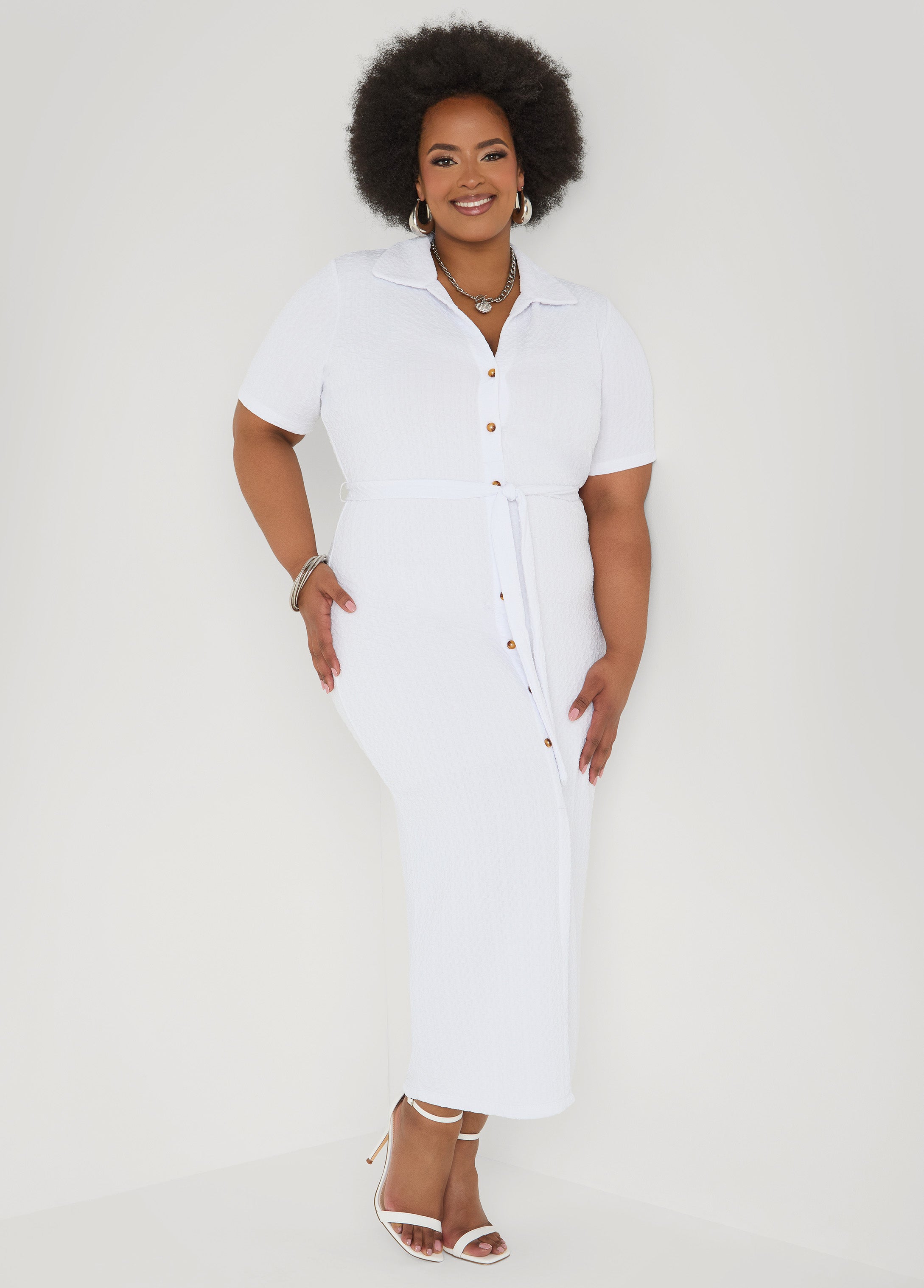 Textured Maxi Shirtdress