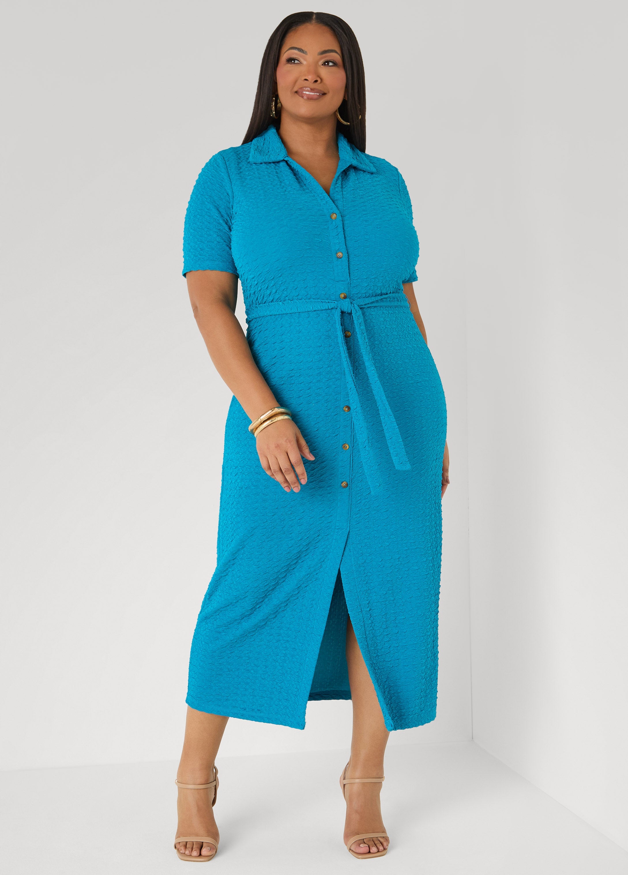 Textured Maxi Shirtdress