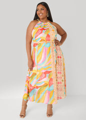 Belted Scarf Print Maxi Dress