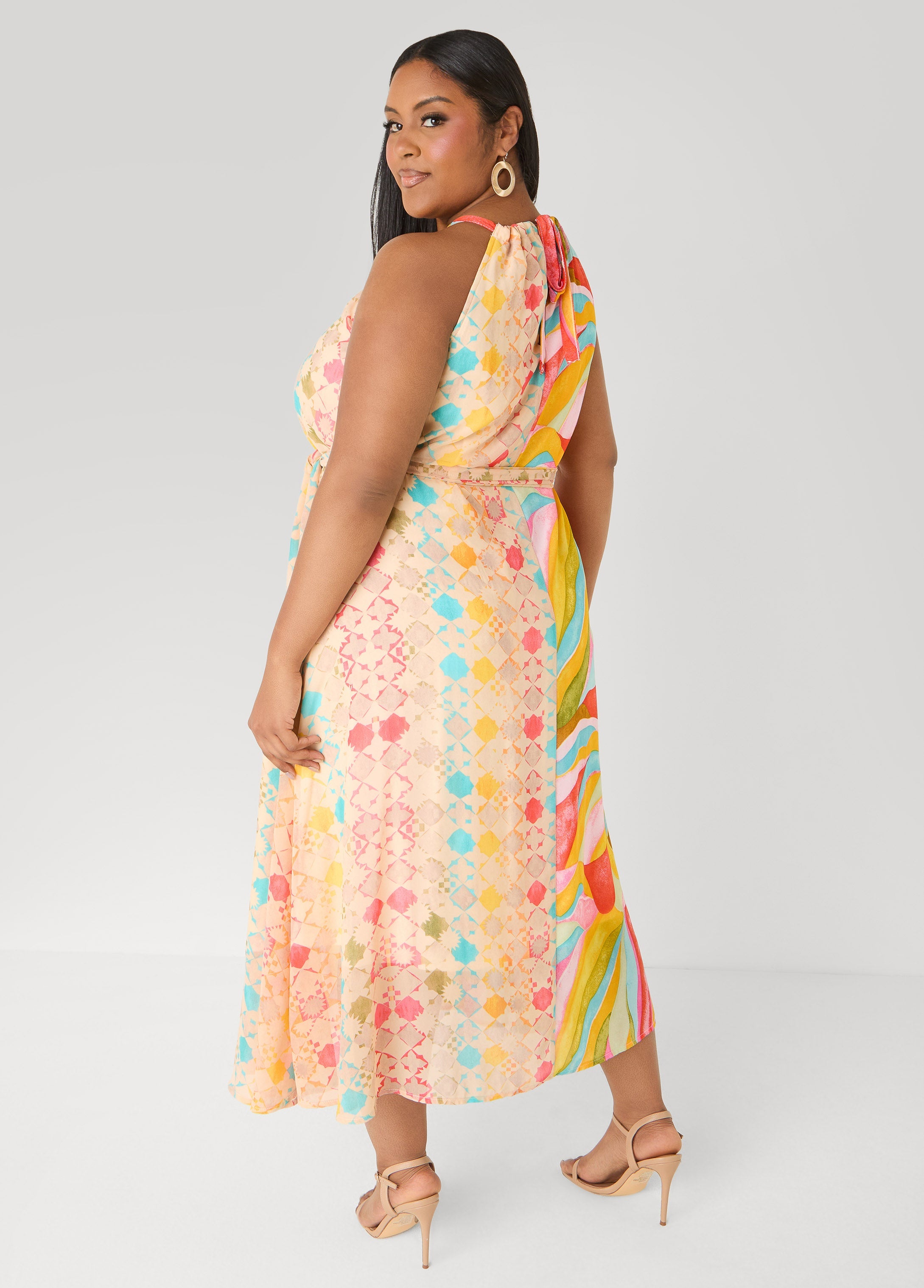 Tall Belted Scarf Print Maxi Dress