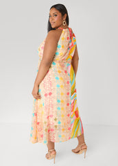 Belted Scarf Print Maxi Dress