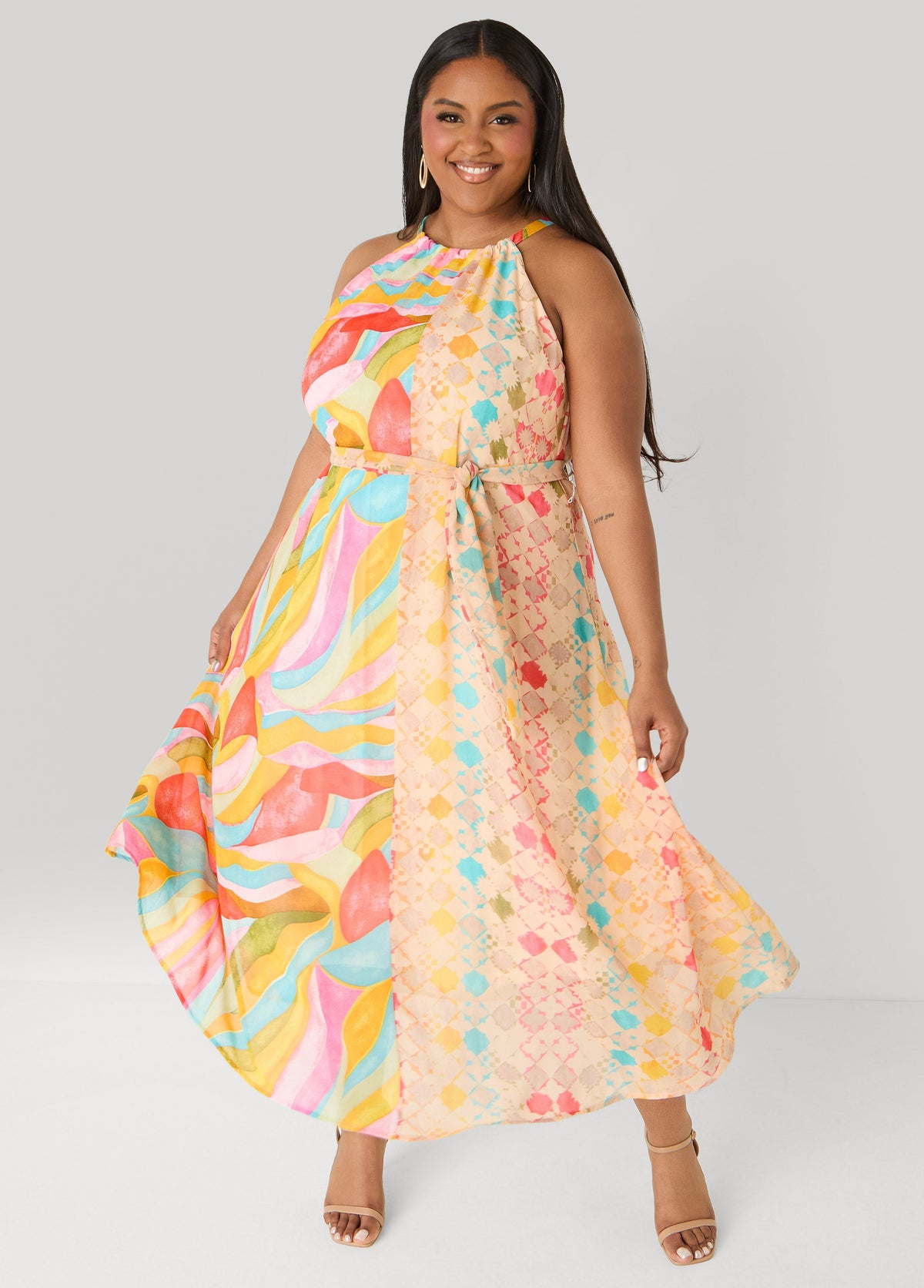 Tall Belted Scarf Print Maxi Dress