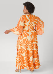 Tall Pleated Sleeve Tropical Wrap Dress