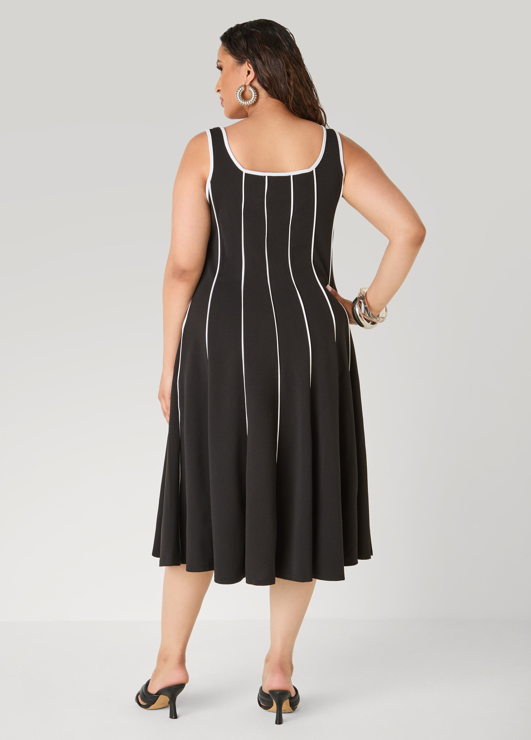 Piped A Line Midi Dress