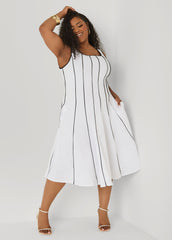 Piped Midi A Line Dress