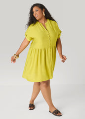 Cuffed V Neck Babydoll Dress