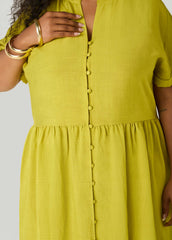 Cuffed V Neck Babydoll Dress