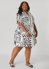Printed Cuffed Babydoll Dress