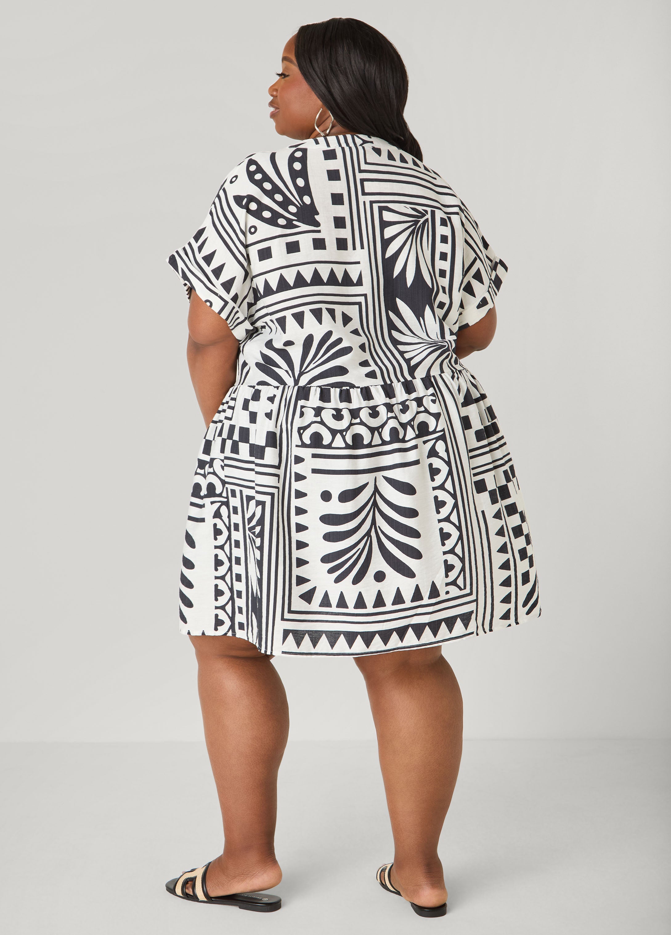 Printed Cuffed Babydoll Dress
