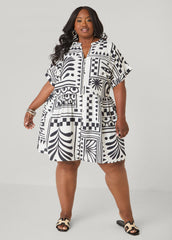 Printed Cuffed Babydoll Dress