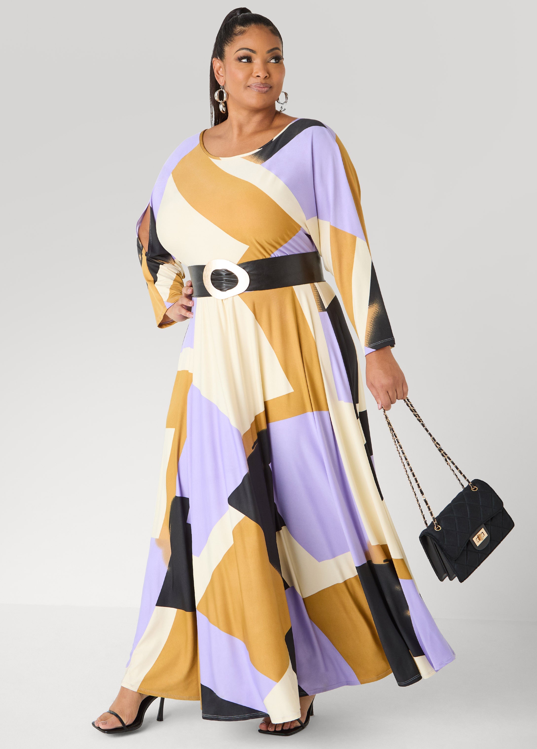 Geo Print A Line Maxi Dress