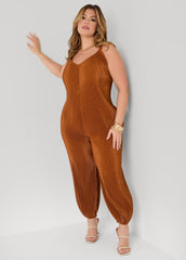 Plisse Satin Balloon Leg Jumpsuit