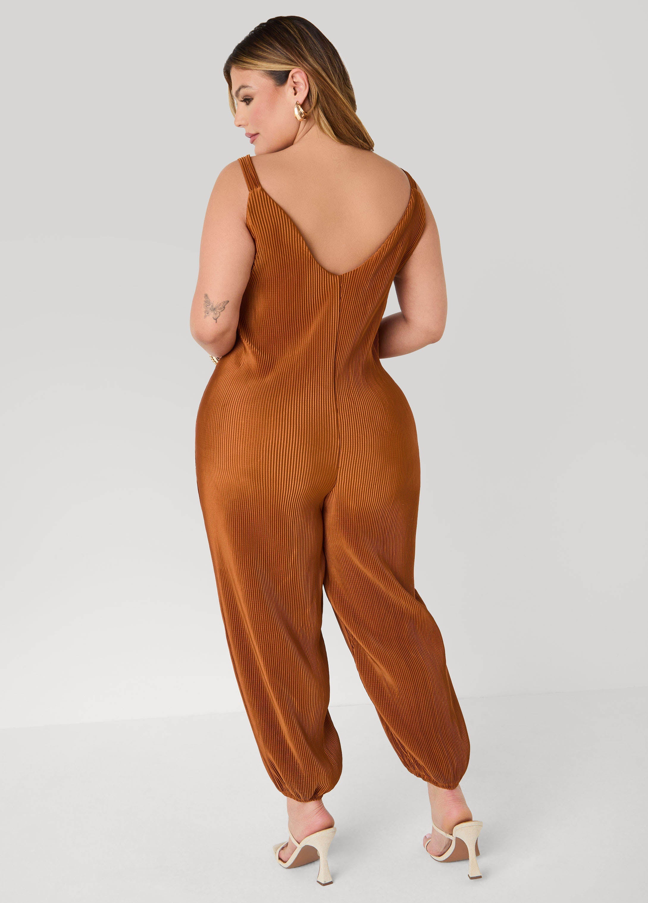 Plisse Satin Balloon Leg Jumpsuit