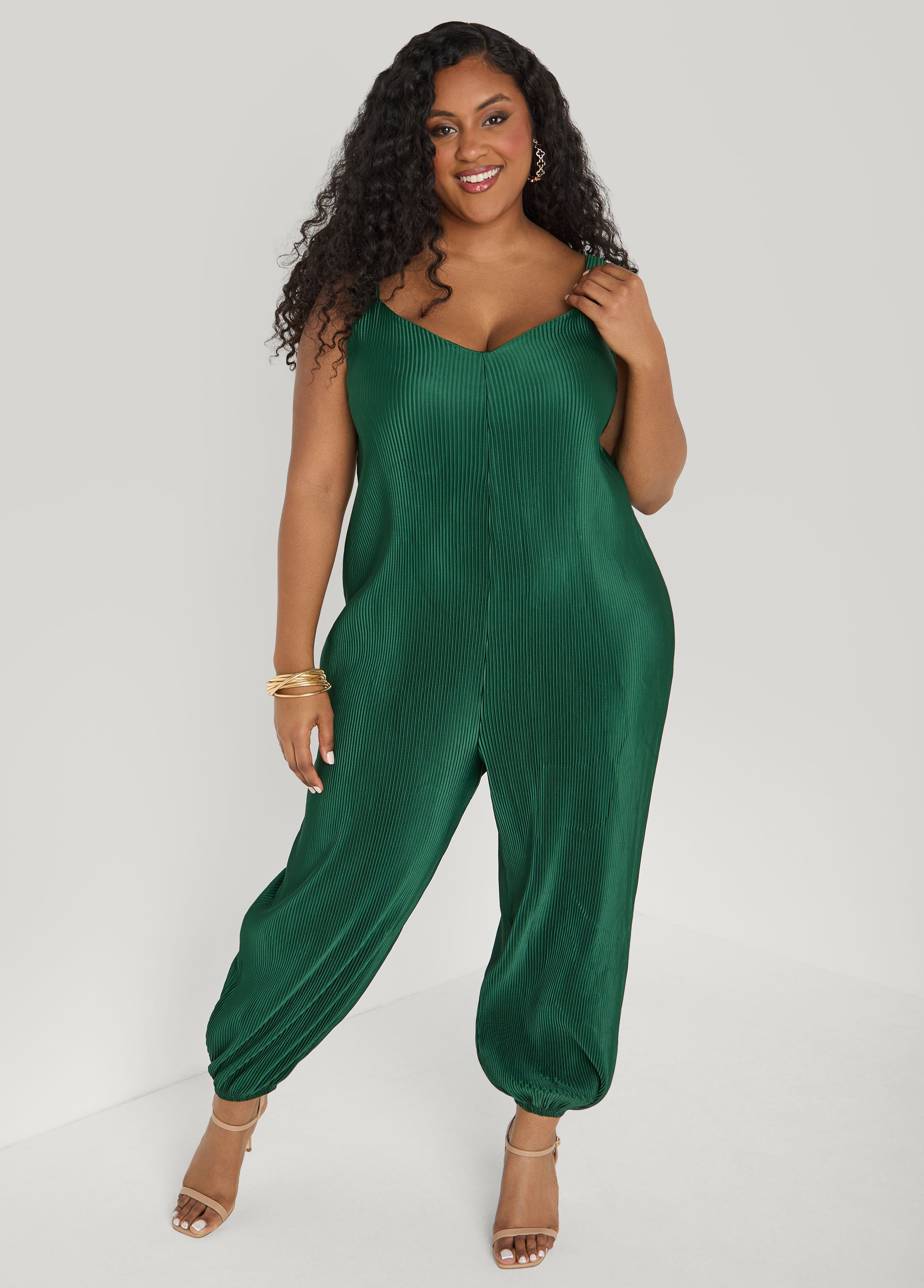 Plisse Satin Balloon Leg Jumpsuit