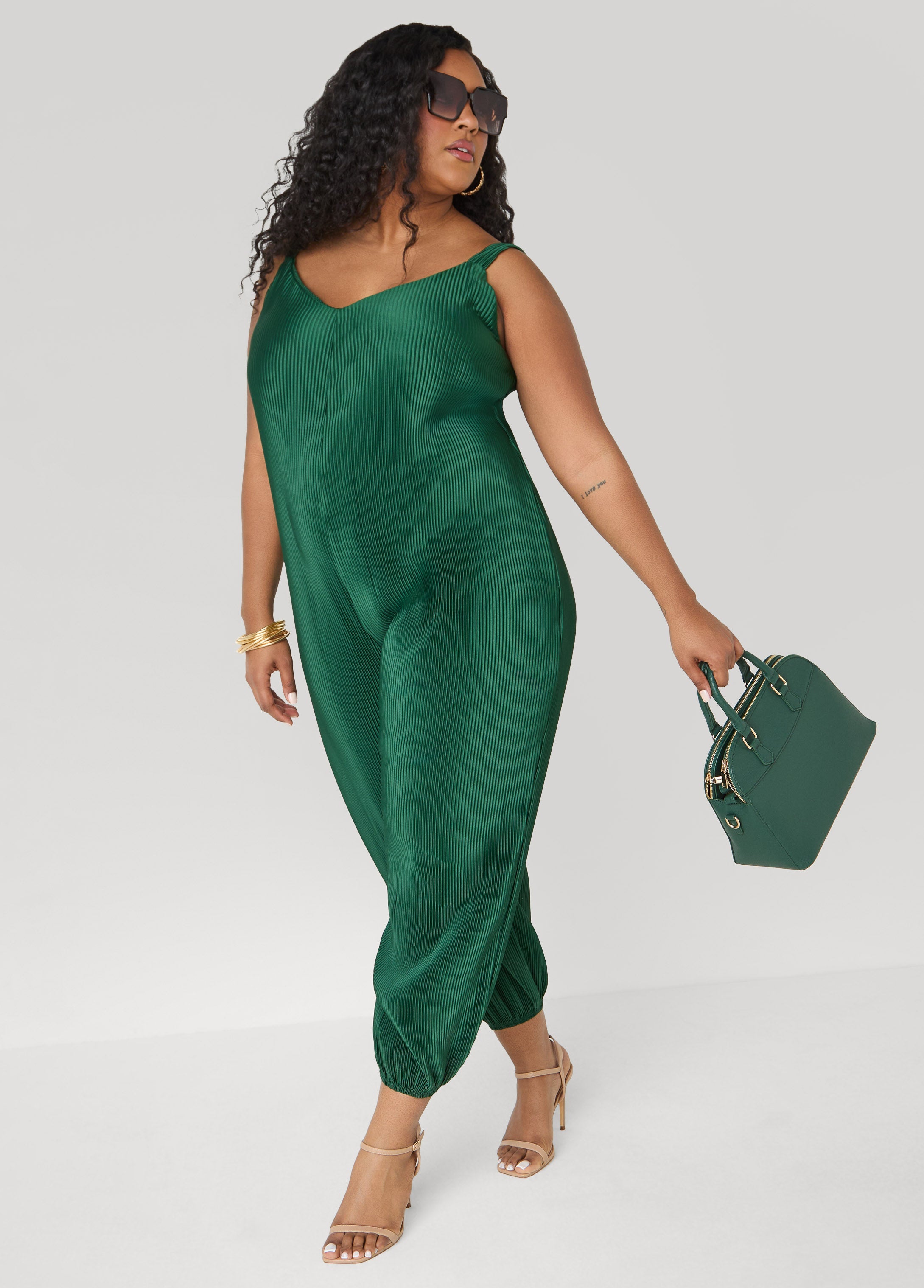 Plisse Satin Balloon Leg Jumpsuit