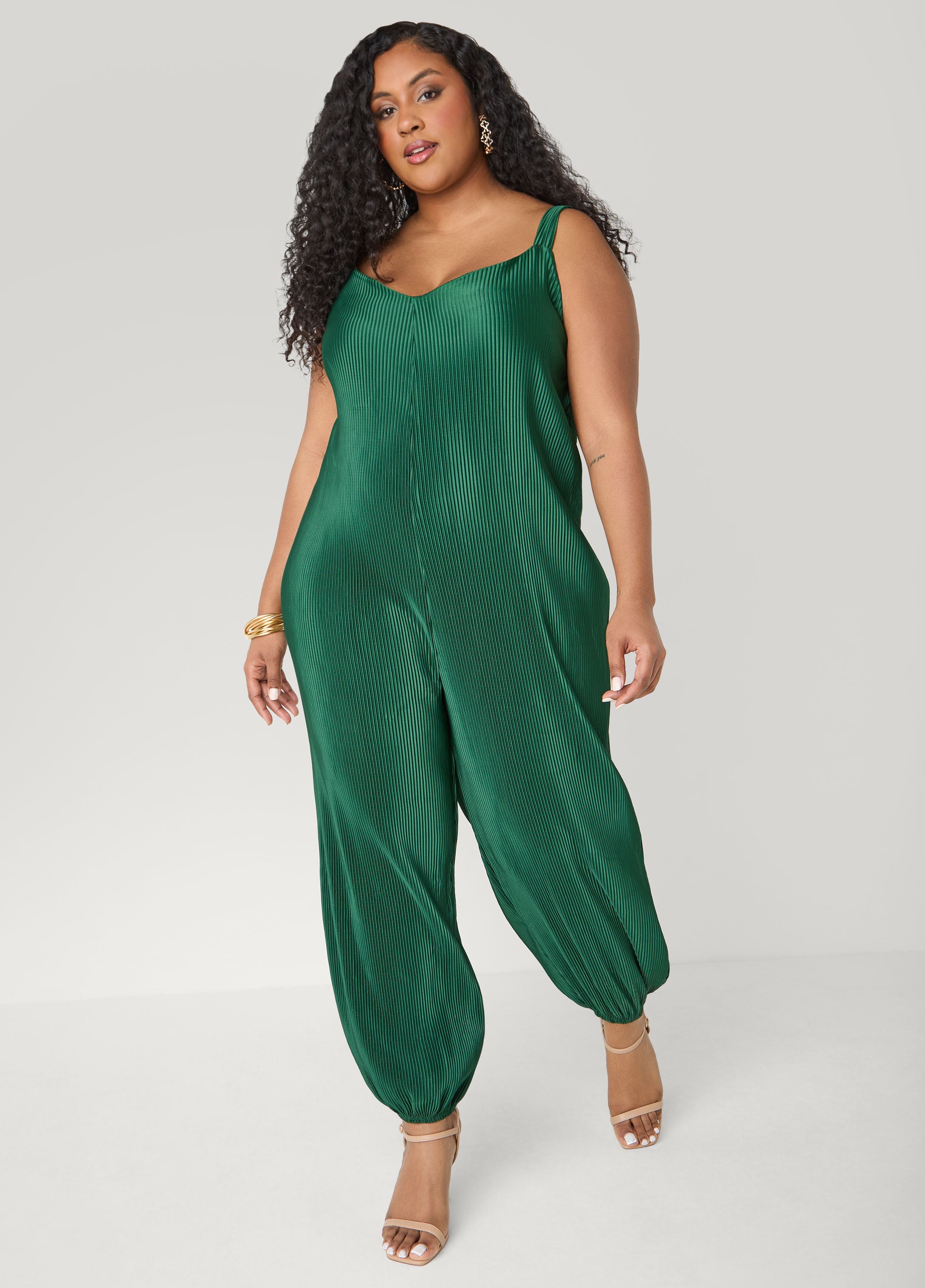 Plisse Satin Balloon Leg Jumpsuit