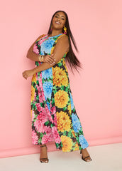 Floral Print Mesh Maxi Dress