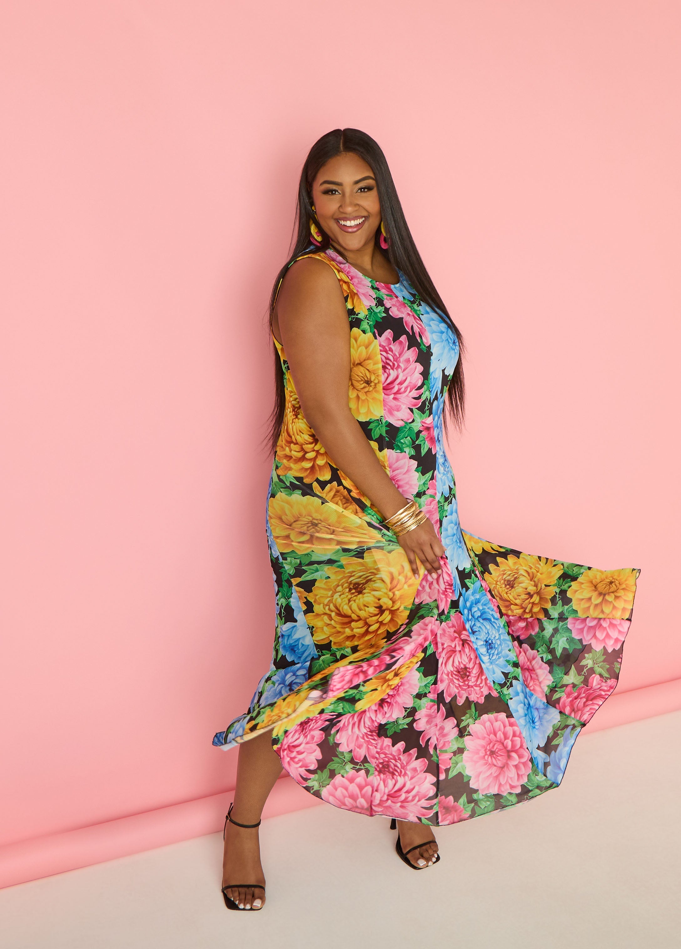 Tall Floral Print Mesh Maxi Dress